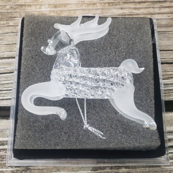 Vtg Unique Treasure Hand Spun Glass Reindeer‎ Deer Glitter Christmas Ornament - Picture 10 of 10